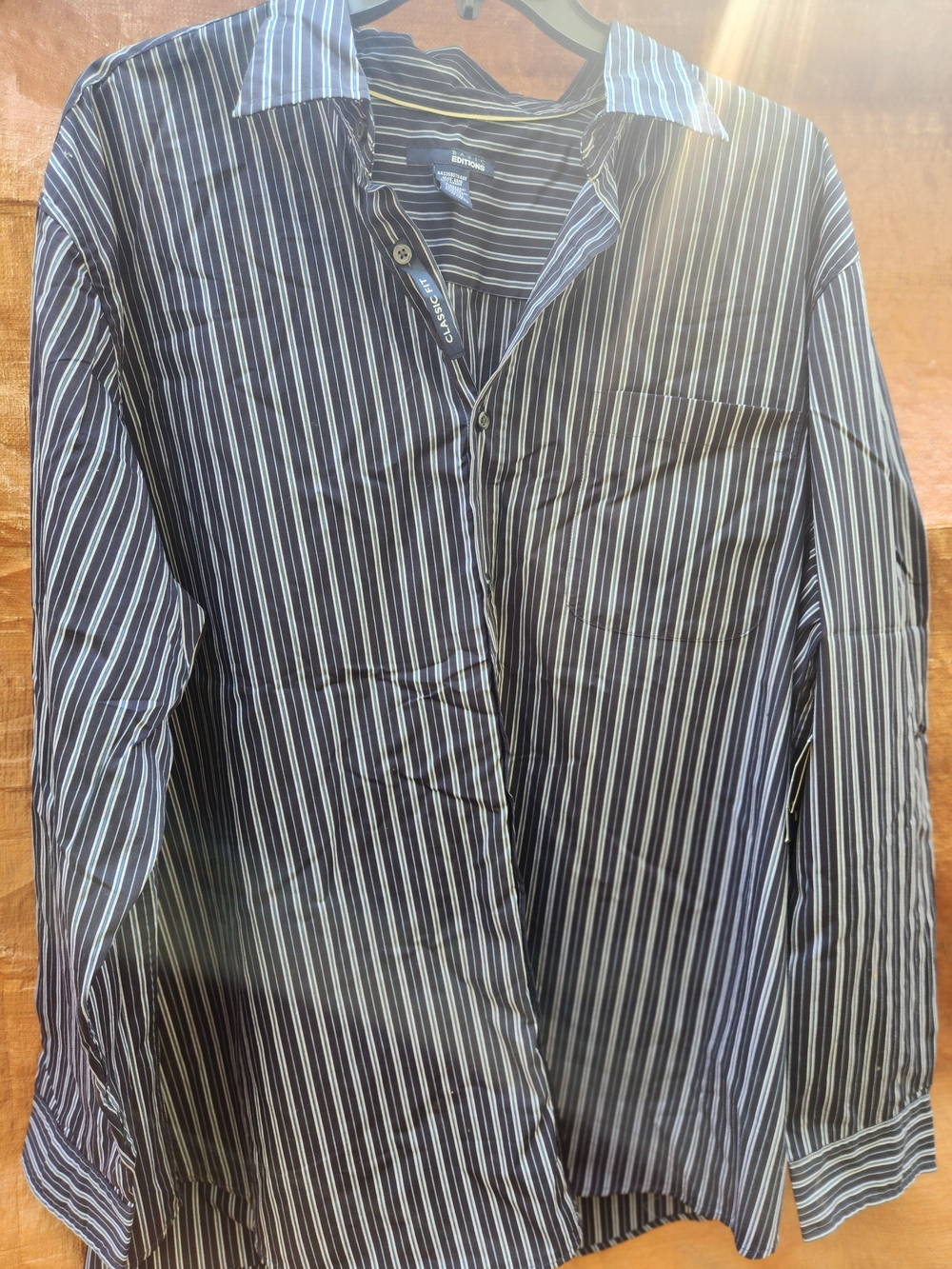 Basic Editions Navy and White Vertical Stripe Dress Shirt Big And Tall